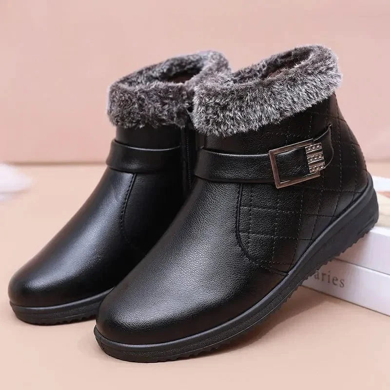 Fur-Lined Faux Leather Orthopedic Boots with Buckle – view 10