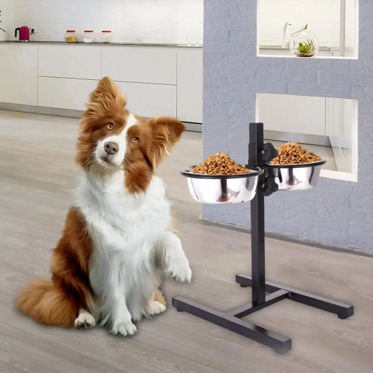 Adjustable Double Elevated Dog Bowl in Stainless Steel – view 2