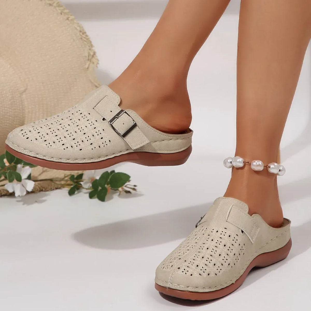 Beige Adjustable Orthopedic Clogs with Padded Footbed – view 6