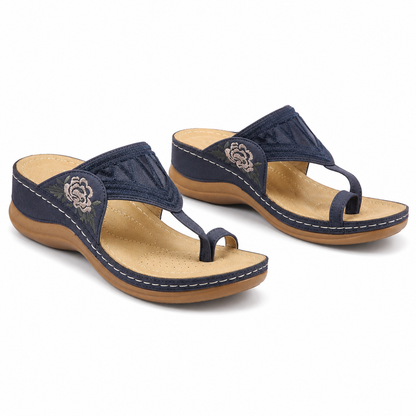 Blue Floral Japanese-Inspired Orthopedic Slippers for Women
