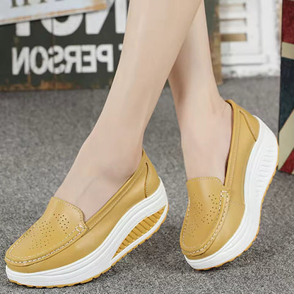 Perforated Leather Wedge Orthopedic Loafers for Women – view 4