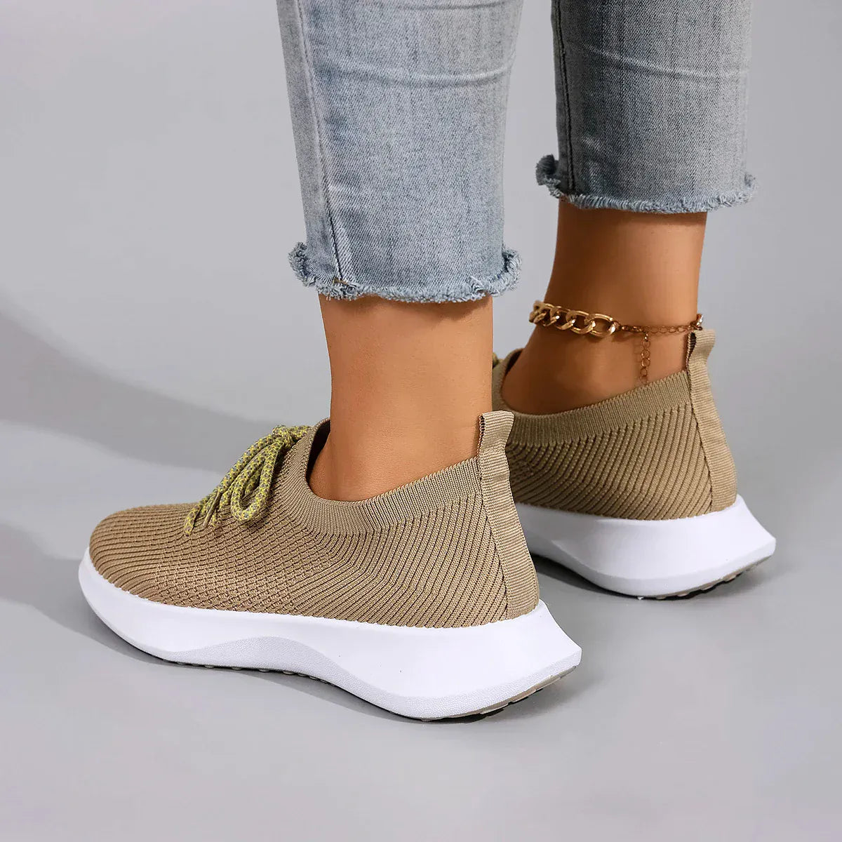 Khaki Breathable Athletic Orthopedic Sneakers for Women – view 7