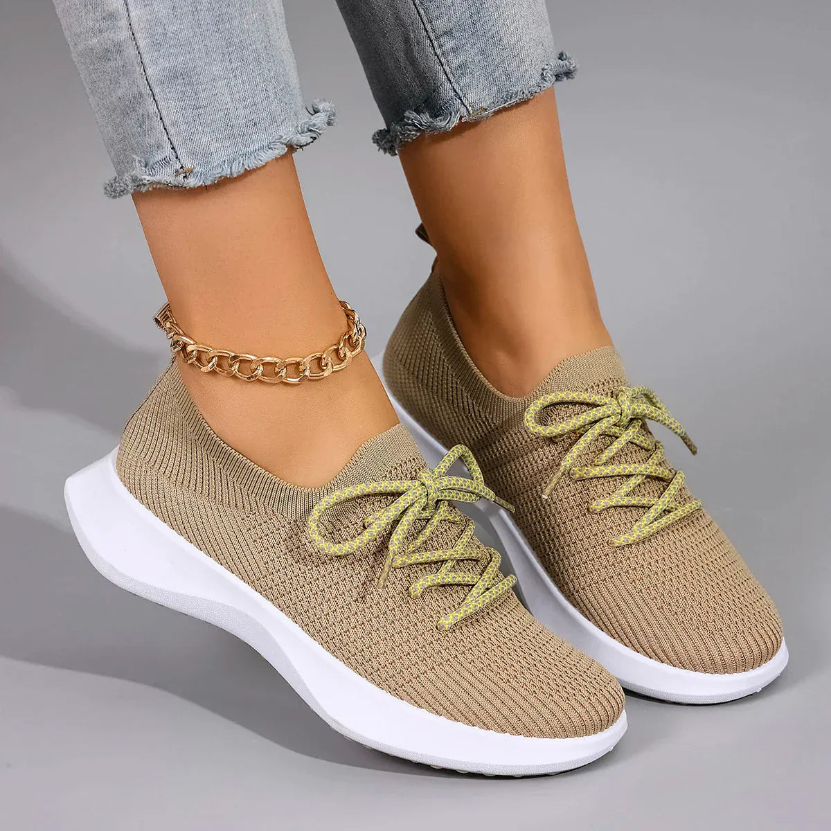 Khaki Breathable Athletic Orthopedic Sneakers for Women – view 6