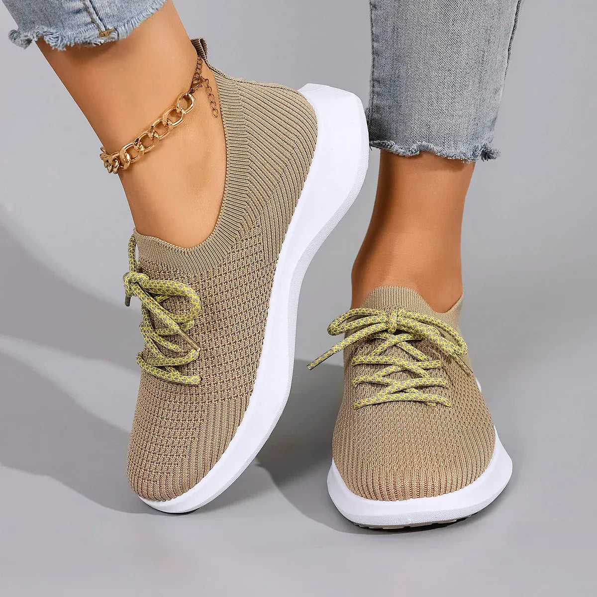 Khaki Breathable Athletic Orthopedic Sneakers for Women – view 4