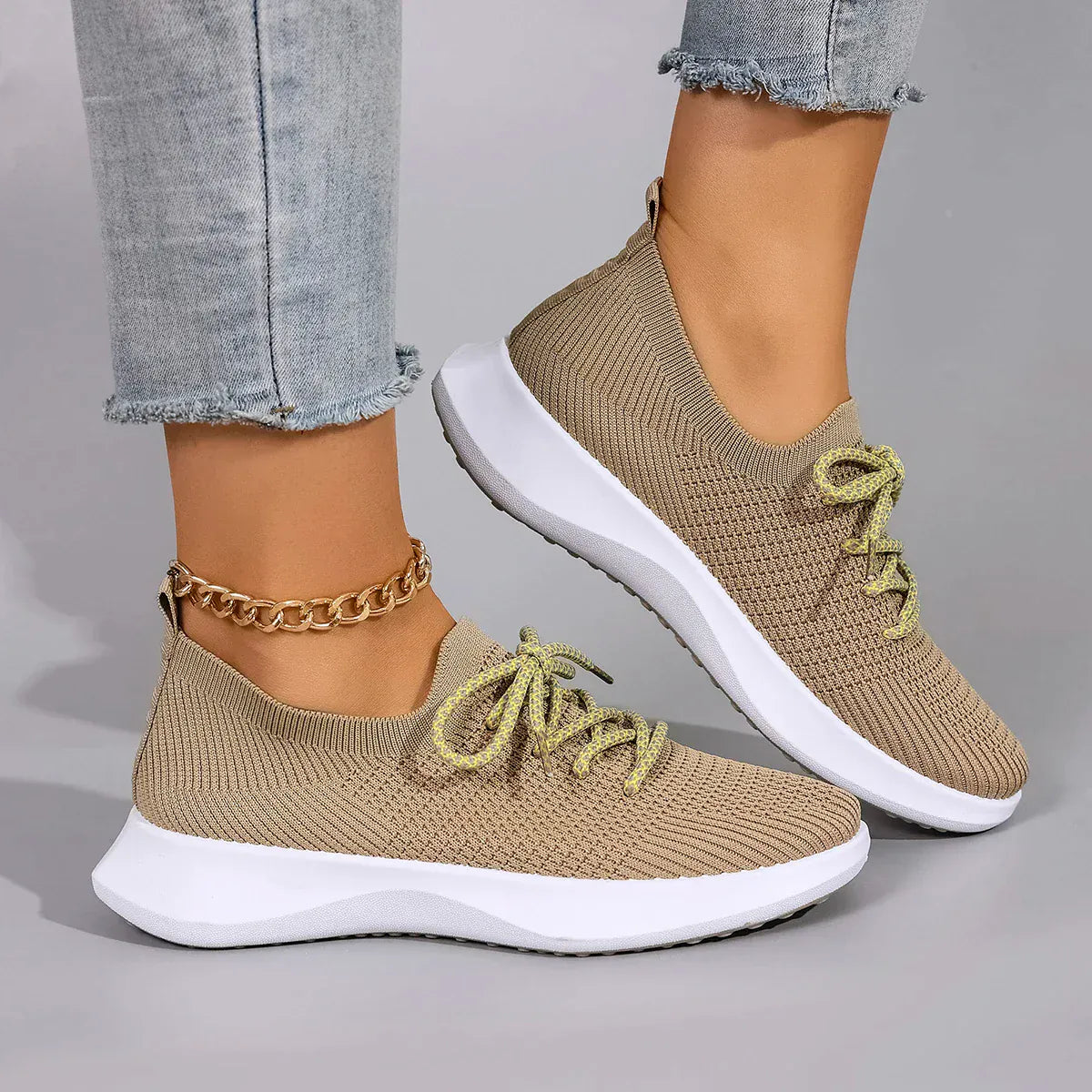 Khaki Breathable Athletic Orthopedic Sneakers for Women – view 3