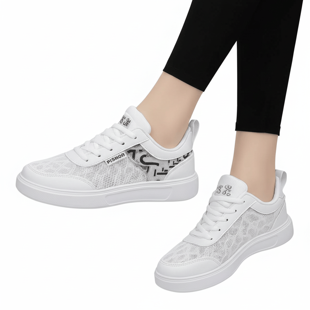 Patterned White Orthopedic Sneakers for Women