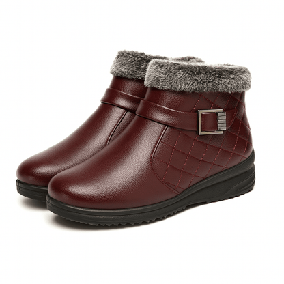 Fur-Lined Faux Leather Orthopedic Boots with Buckle