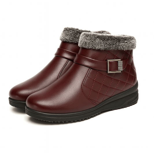 Fur-Lined Faux Leather Orthopedic Boots with Buckle