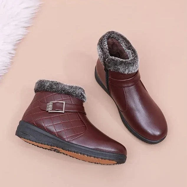 Fur-Lined Faux Leather Orthopedic Boots with Buckle – view 3