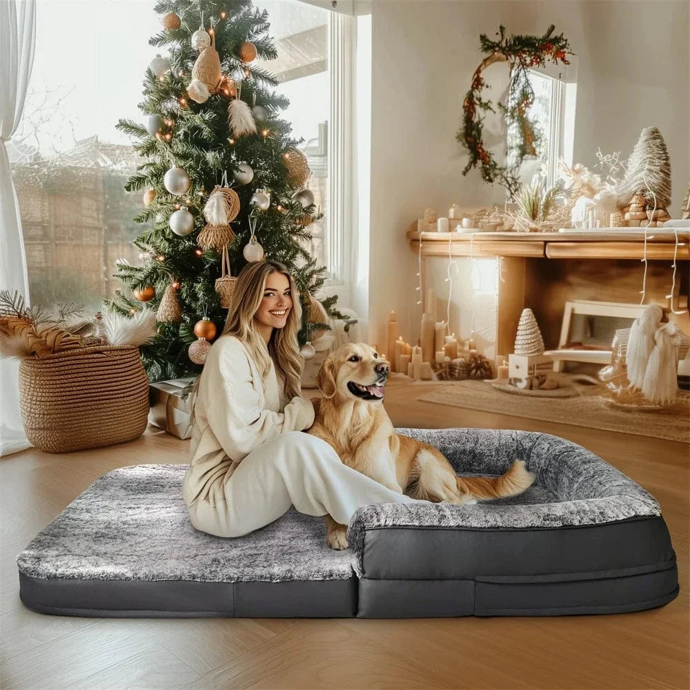 Giant Fold-Out Sofa Orthopedic Dog Bed with Plush Edge – view 5