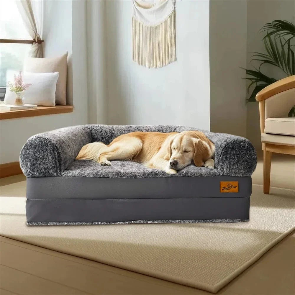 Giant Fold-Out Sofa Orthopedic Dog Bed with Plush Edge