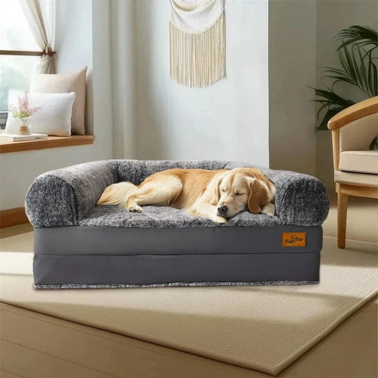 Giant Fold-Out Sofa Orthopedic Dog Bed with Plush Edge