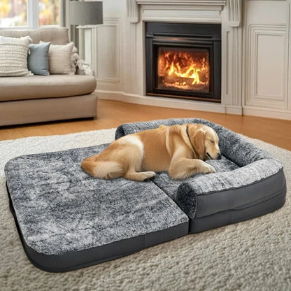 Giant Fold-Out Sofa Orthopedic Dog Bed with Plush Edge – view 2