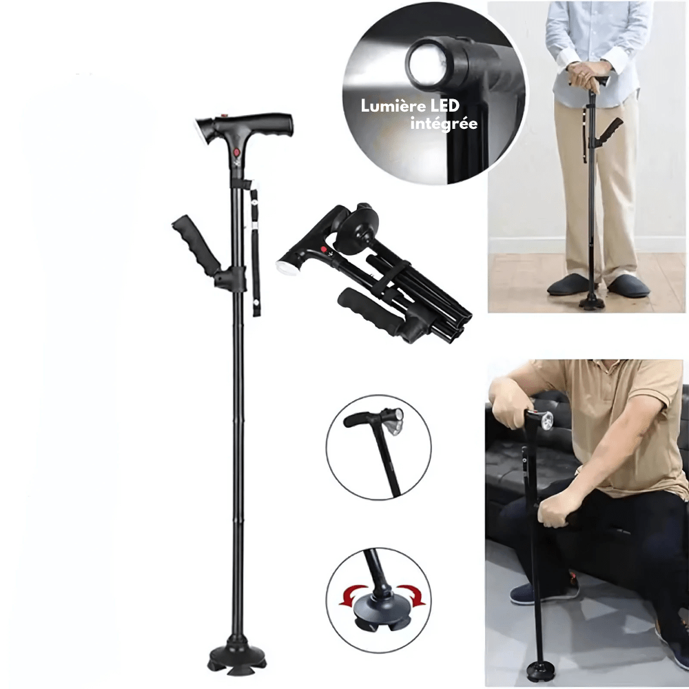 Folding Quad Cane with LED Light and Stand-Up Handle – view 3