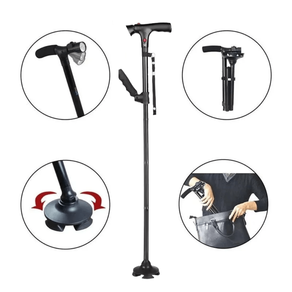 Folding Quad Cane with LED Light and Stand-Up Handle – view 4