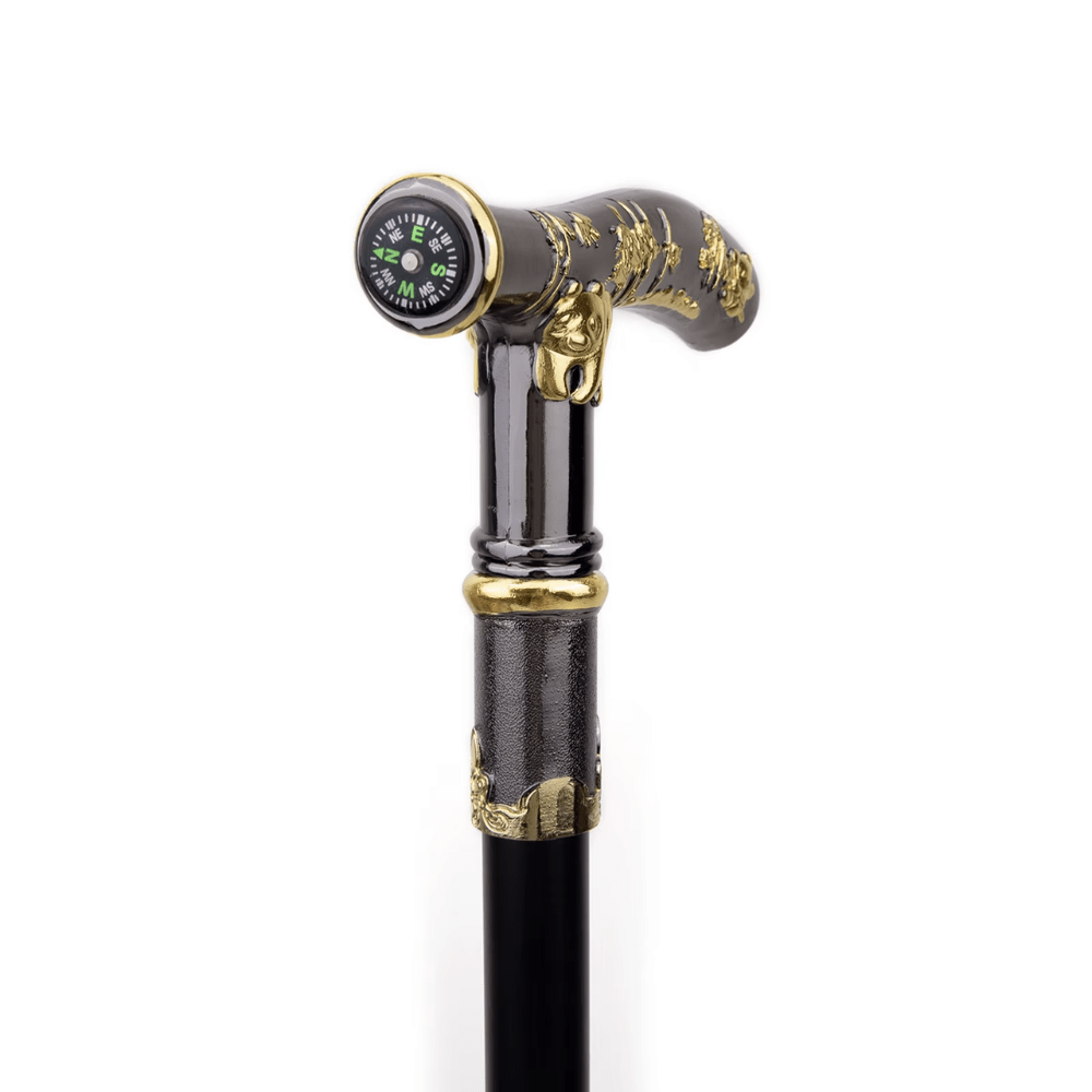 Sculpted Walking Cane with Ergonomic Handle and Compass – view 2
