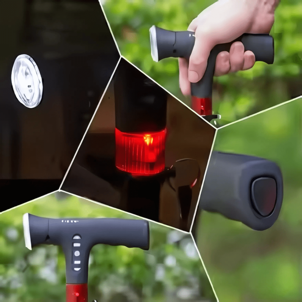 Folding Cane with LED Flashlight, Radio and Alarm – view 3