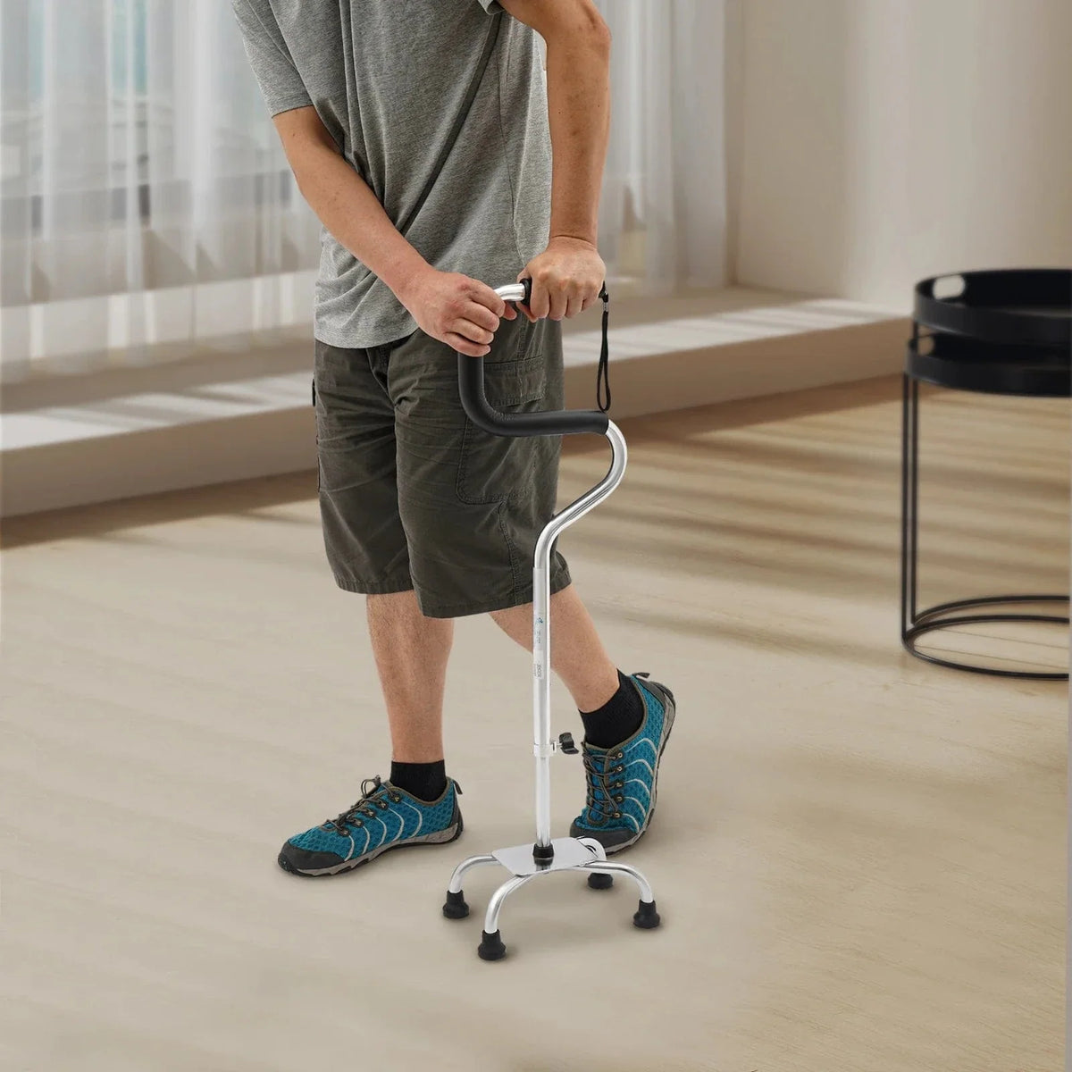 Telescopic Folding Walking Cane with Four-Foot Base – view 2
