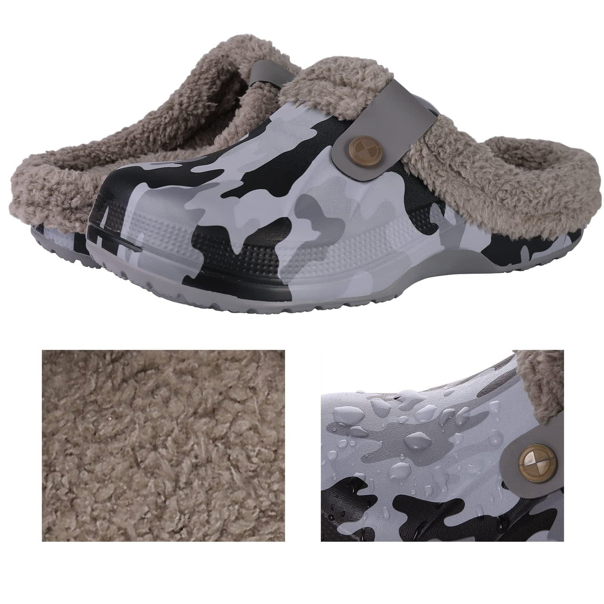 Camo Faux Fur Waterproof Orthopedic Slippers for Men – view 2