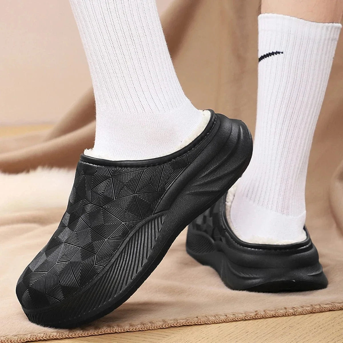 Faux Fur Waterproof Non Slip Orthopedic Slippers for Men – view 10