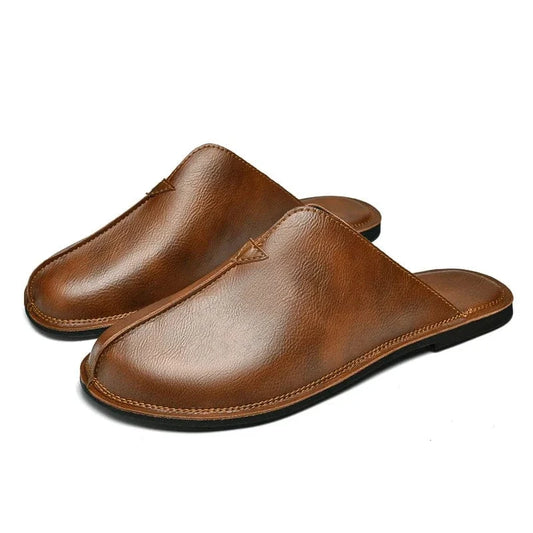 Open-Back Leather Orthopedic Slippers for Men