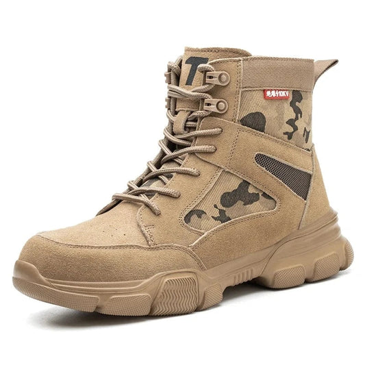 Military Style Lace-Up Breathable Safety Shoes