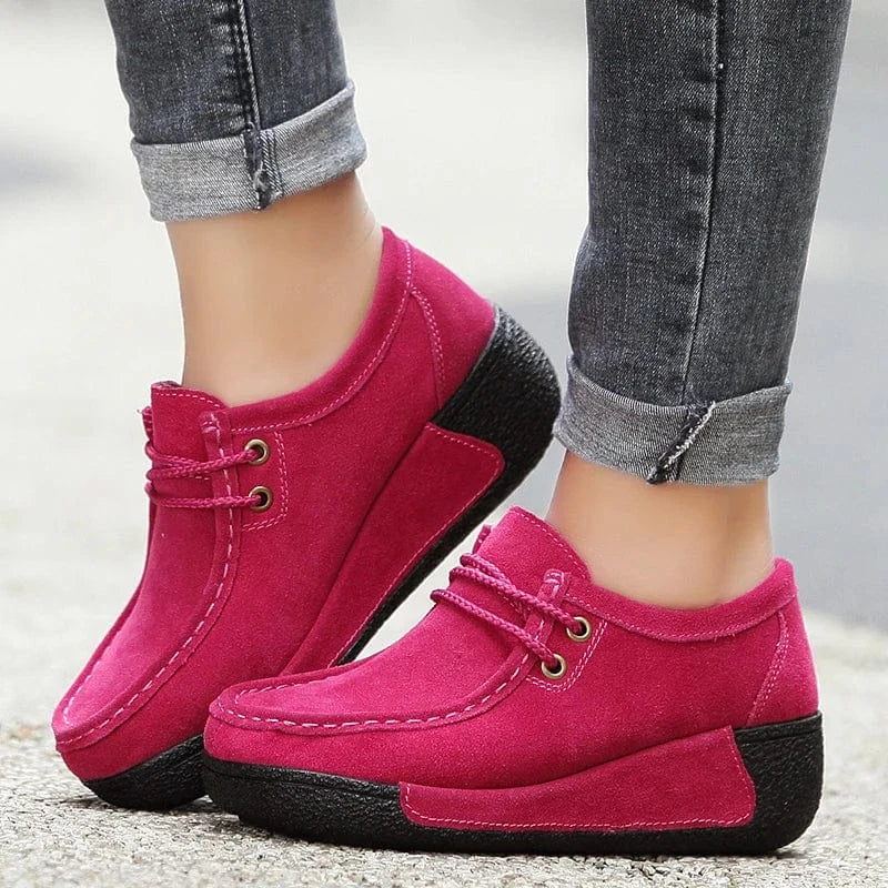 Red Suede Lace-Up Arch Support Shoes for Women – view 2