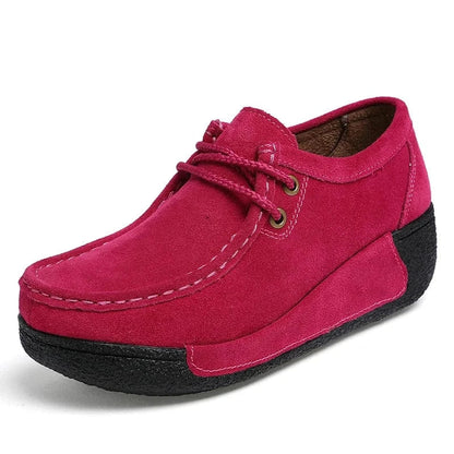 Red Suede Lace-Up Arch Support Shoes for Women