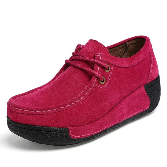 Red Suede Lace-Up Arch Support Shoes for Women