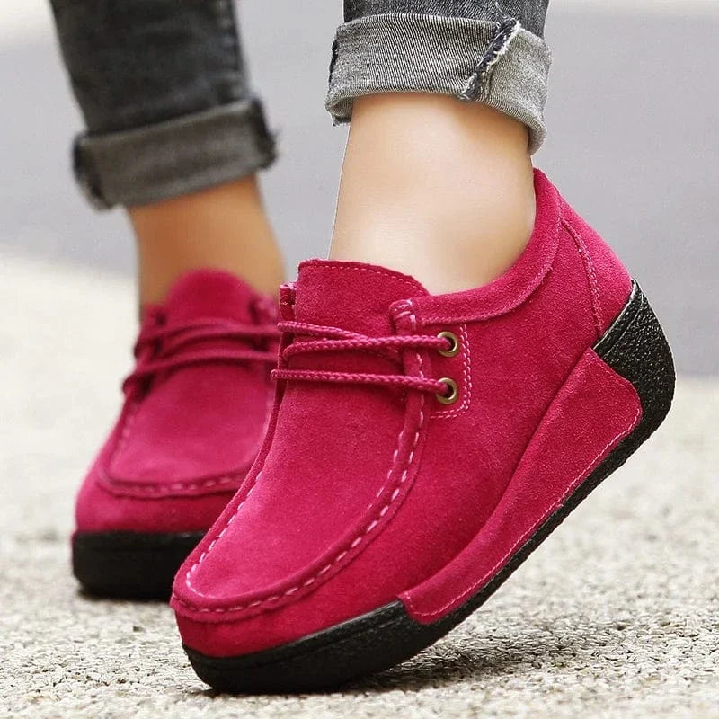 Red Suede Lace-Up Arch Support Shoes for Women – view 3