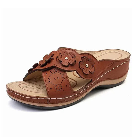 Floral Cutout Vegan Leather Orthopedic Slides for Women