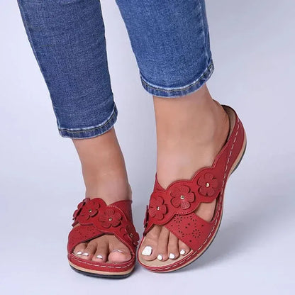 Floral Cutout Vegan Leather Orthopedic Slides for Women – view 3