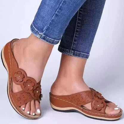 Floral Cutout Vegan Leather Orthopedic Slides for Women – view 2