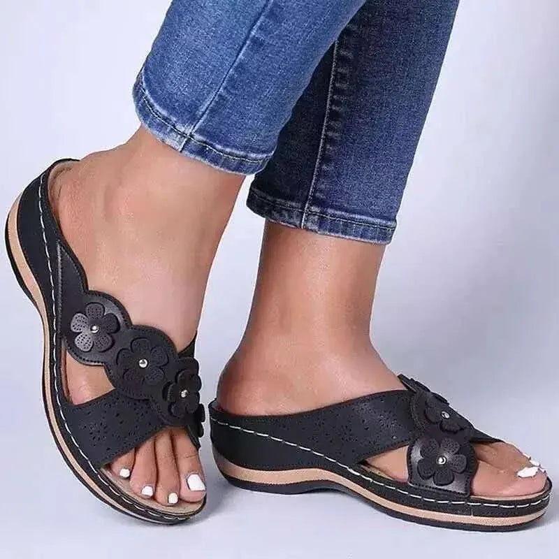 Floral Cutout Vegan Leather Orthopedic Slides for Women – view 4