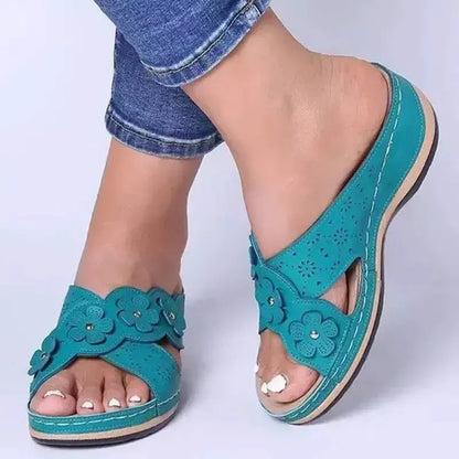 Floral Cutout Vegan Leather Orthopedic Slides for Women – view 5