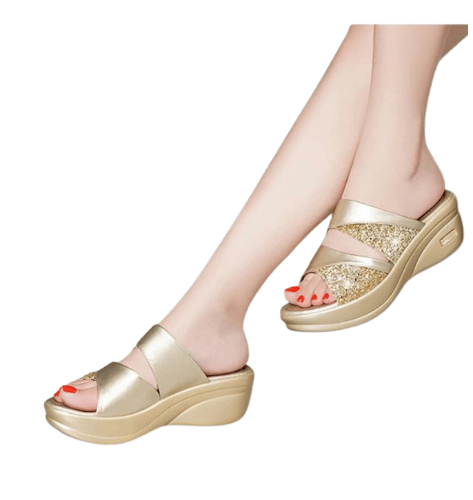 Glitter Wedge Gold Orthopedic Slides for Women – view 5