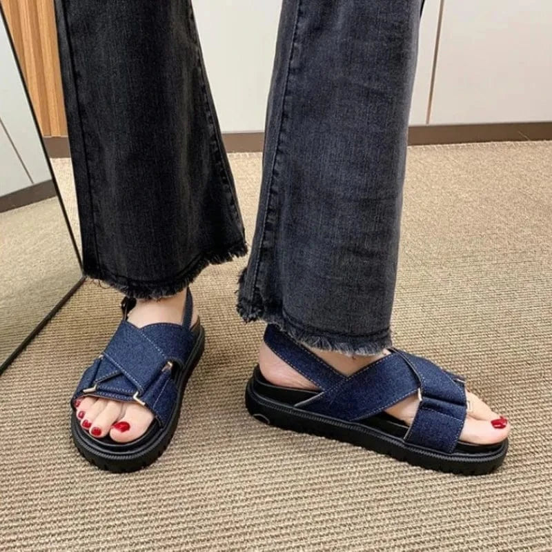 Adjustable Strap Denim Orthopedic Slides for Women – view 3
