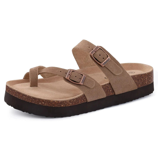 Double Strap Cork Sandals with Arch Support for Women