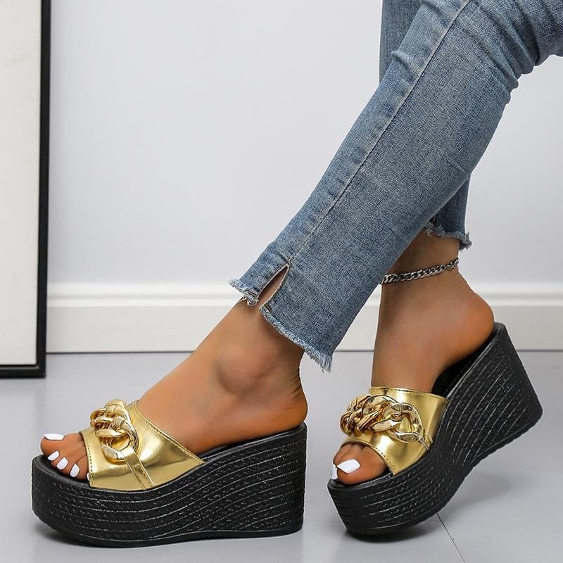 Gold Chain Wedge Slides for Knee Pain for Women – view 2