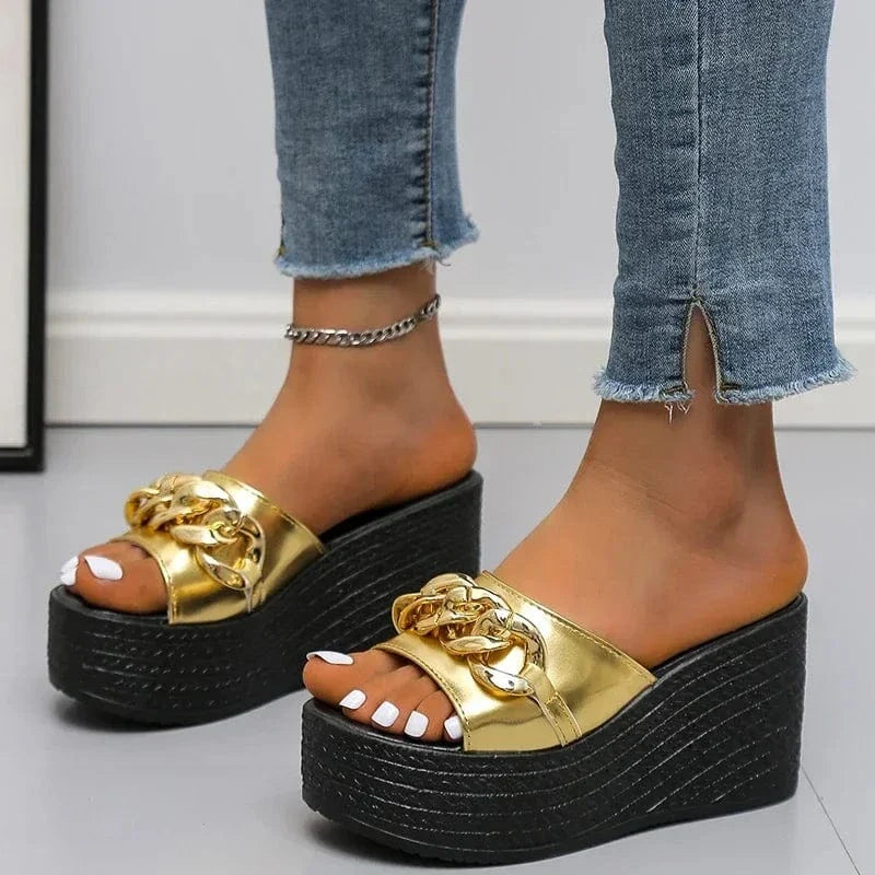 Gold Chain Wedge Slides for Knee Pain for Women – view 3