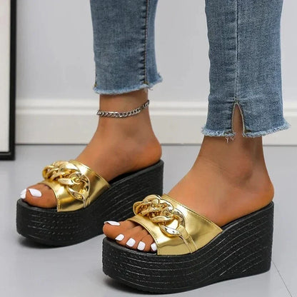 Gold Chain Wedge Slides for Knee Pain for Women – view 3