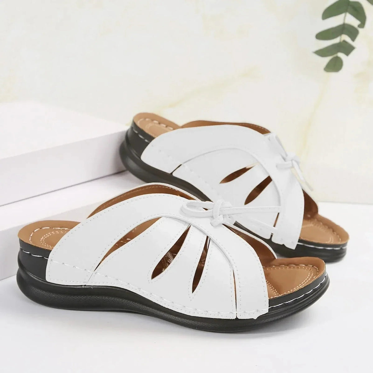 Lace Detail Non Slip Wedge Breathable Orthopedic Slides for Women – view 2