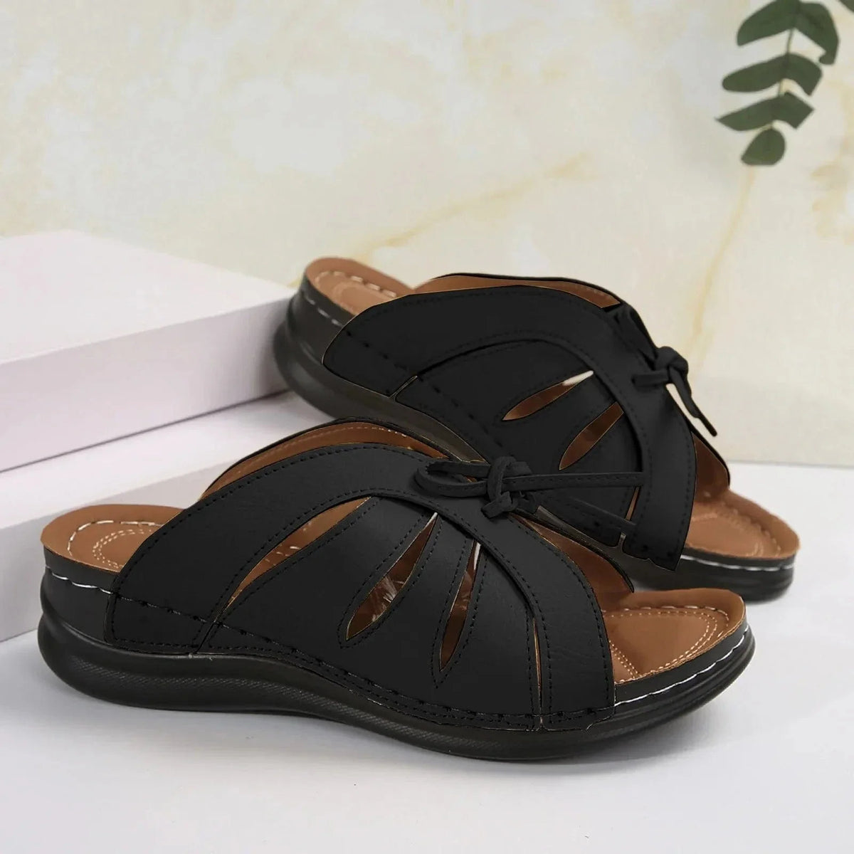 Vegan Leather Orthopedic Slides with Arch Support for Women – view 2
