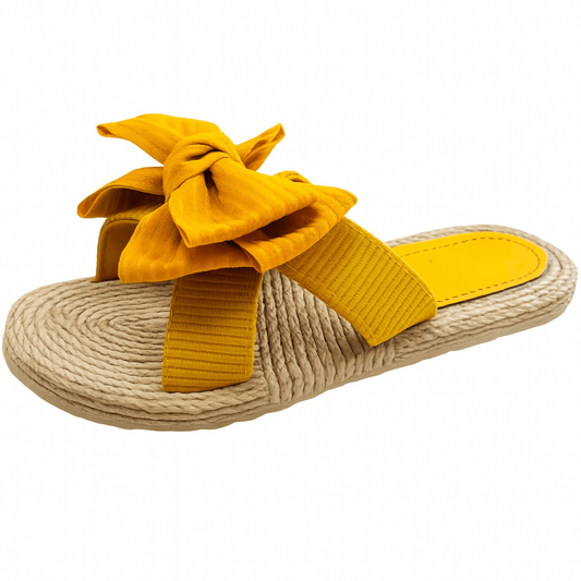 Yellow Bow Beach Orthopedic Slides for Women