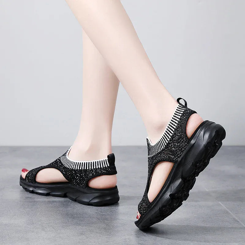 Braided Black Wedge Slides for Knee Pain for Women – view 9