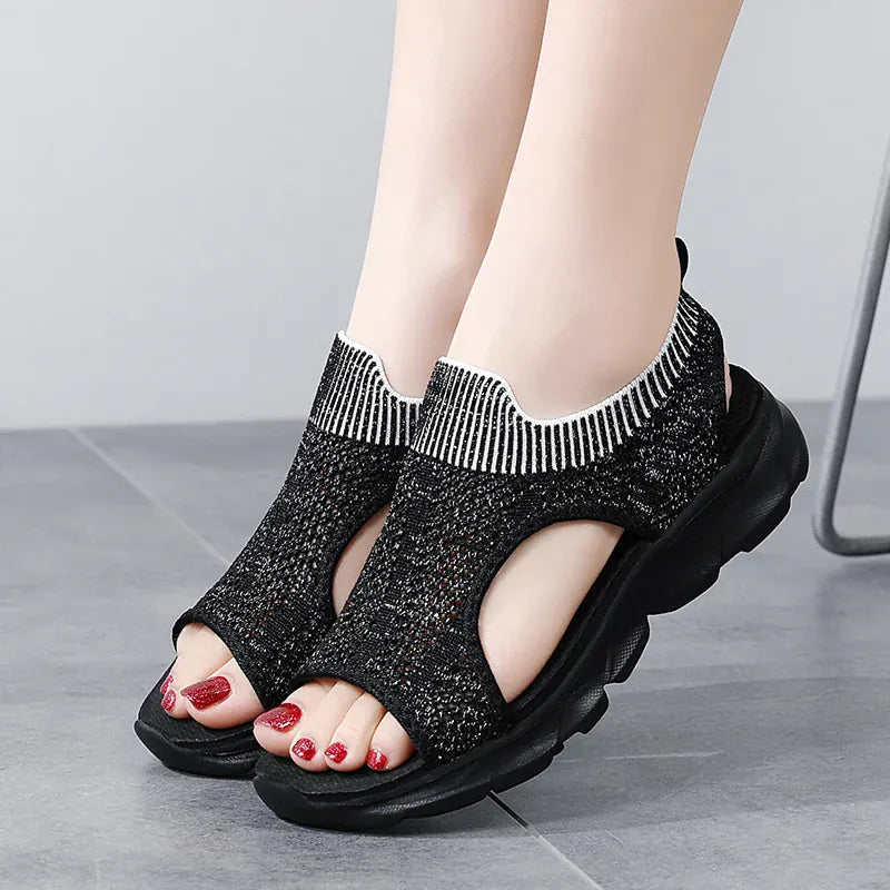 Braided Black Wedge Slides for Knee Pain for Women – view 5