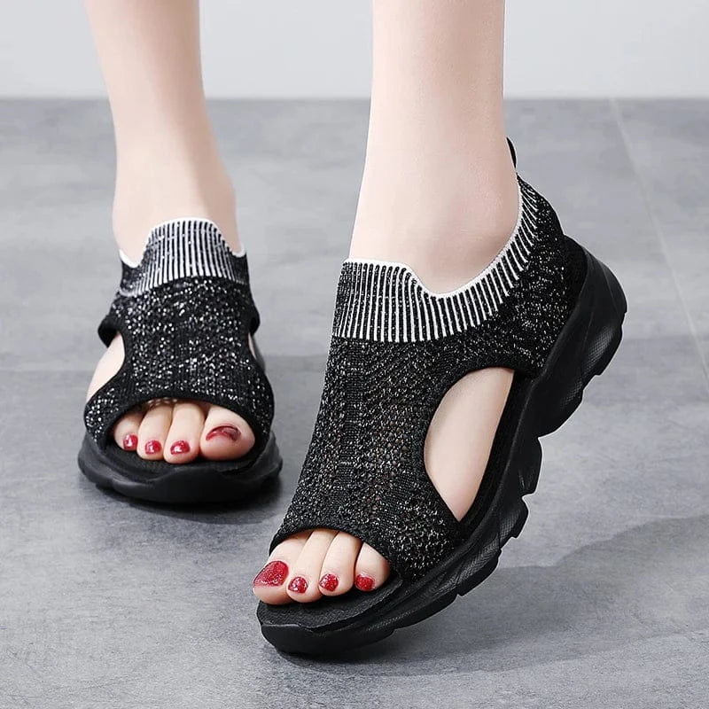 Braided Black Wedge Slides for Knee Pain for Women – view 6