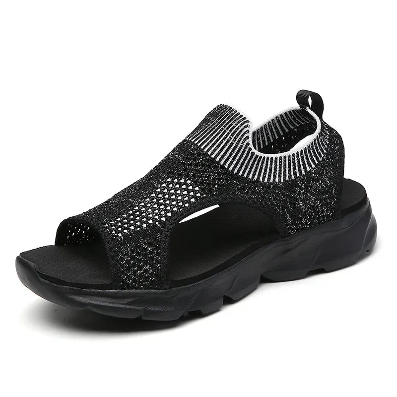 Braided Black Wedge Slides for Knee Pain for Women