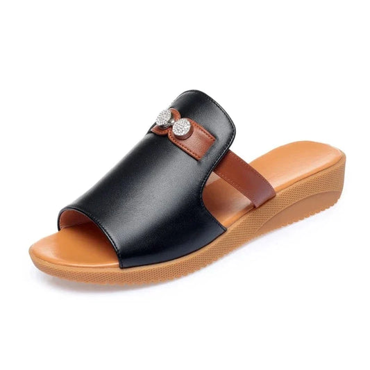 Silver Buckle Wedge Orthopedic Slides for Women