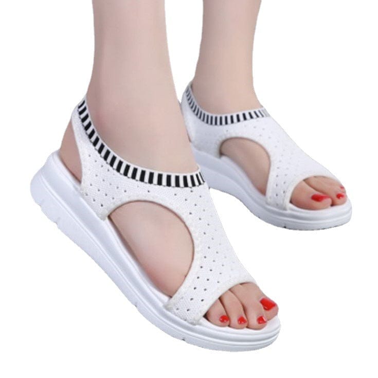 Black and White Elastic Wedge Orthopedic Sandals